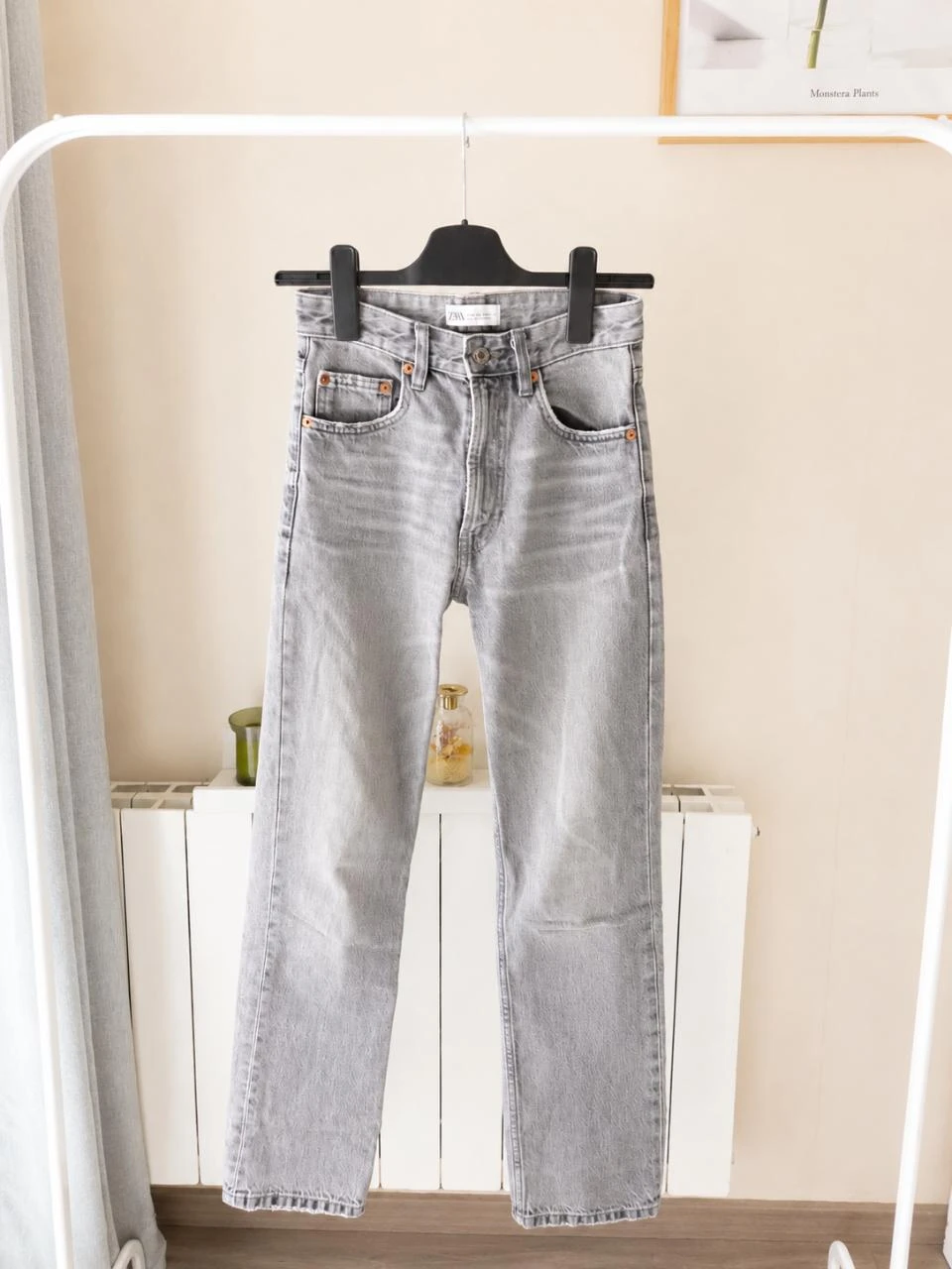 Jean droit zara gris délavé • taille 34 • denim tendance • très bon état